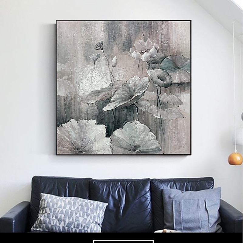 Handmade Oil Painting Canvas Wall Art Decoration Modern Grey Abstract Lotus Flower for Home Decor Rolled Frameless Unstretched Painting4