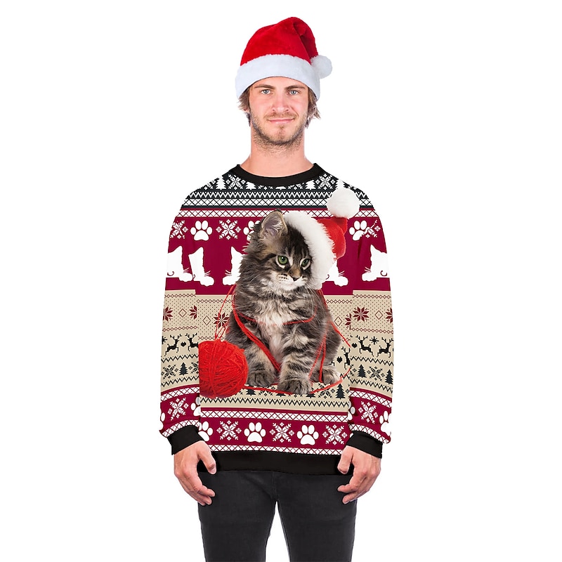 Santa Claus Cat Gingerbread Man Ugly Christmas Sweater / Sweatshirt Hoodie Men's Women's Christmas Christmas Carnival Masquerade Christmas Eve Adults Party Christmas Polyester Top3