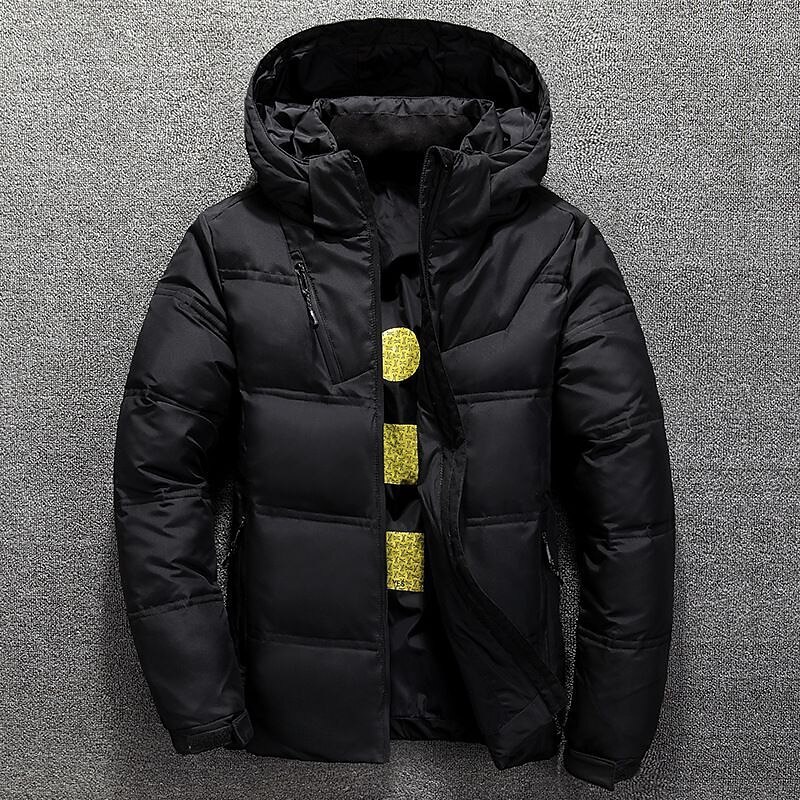 Men's Winter Coat Down Jacket Puffer Jacket Zipper Hooded Office & Career Date Casual Daily Outdoor Casual Sports Winter Solid / Plain Color Dark Grey Black Red Puffer Jacket2