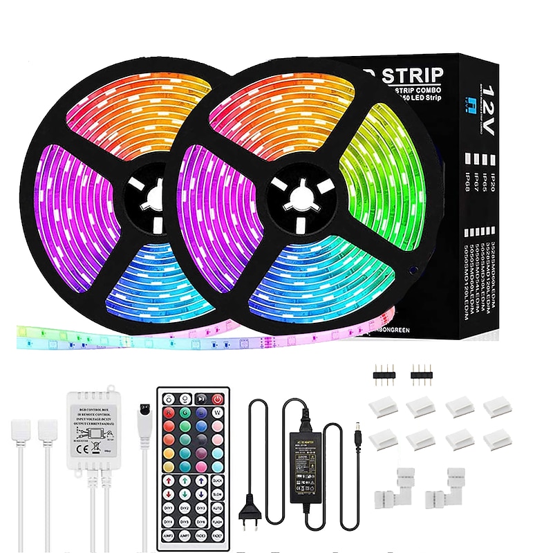 LED Strip Lights RGB 5050 20m 65.6ft Ultra Long Color Changing LED Light Strips Kit with 44 Keys Ir Remote Led Lights for Bedroom Kitchen Home Decoration