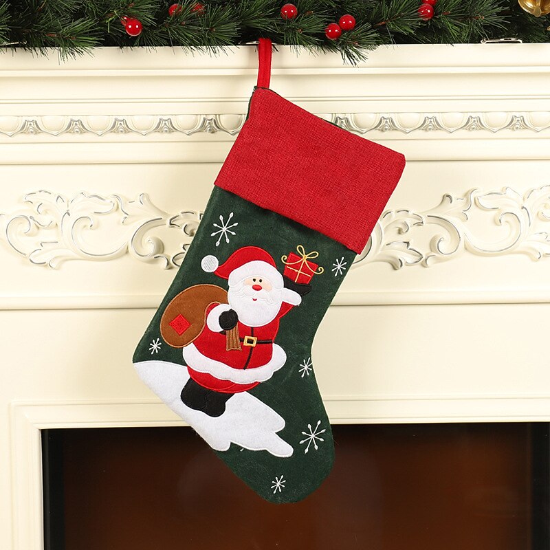 Christmas Socks Gift Bag Linen Santa Claus Embroidery Christmas Socks Christmas Gifts Christmas Pendant4