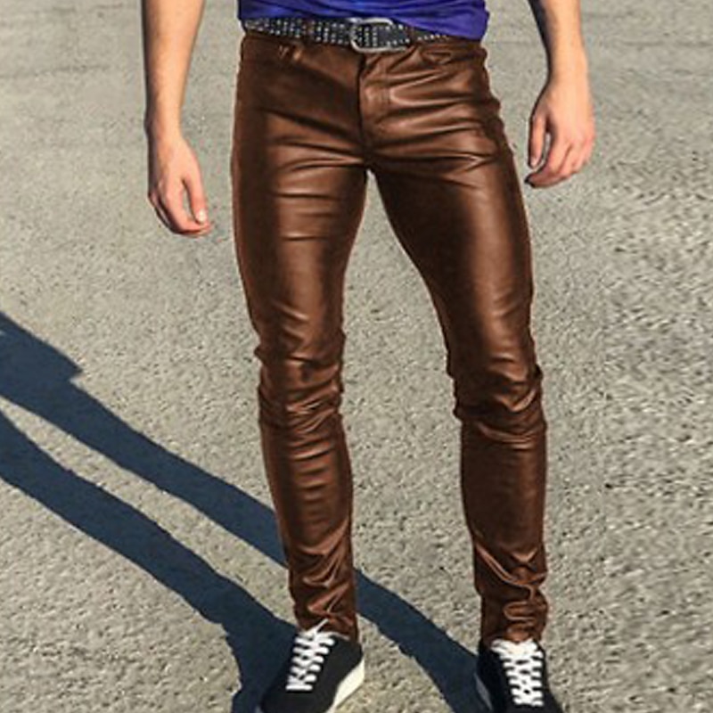 Men's Skinny Trousers Casual Pants Solid Color Comfort Breathable Full Length Daily Going out Streetwear Fashion Stylish Black White Micro-elastic2