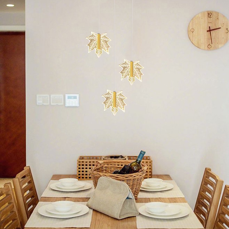 LED Pendant Light Fixture Maple Leaf 3-Lights 3000-6000K Gold Painted Finishes Hanging Chandelier Light Fixtures Home Decoration Hanging Light 110-220V(Bulbs Included)3