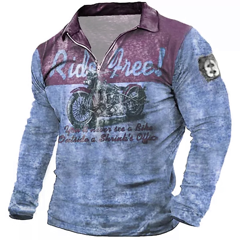 Men's Funny Zip Polo Shirts Golf Shirt Long Sleeve Polo Shirts Collared Shirts Vintage Casual Streetwear Festival Wear Party Outfits 3D Print Quarter Zip Polo Blue Purple Green2