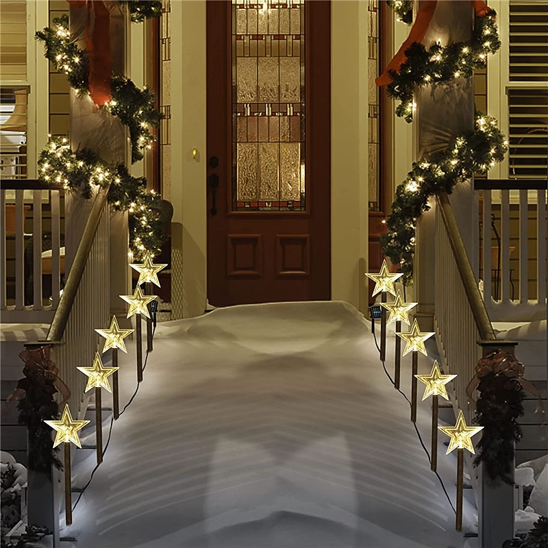 Christmas Snowflake Pathway Lights Outdoor Decorations Solar Landscape Lights Waterproof LED Star Christmas Snowflake Shape Courtyard Lamp for Holiday Home Party Xmas New Year Lawn Decor Warm White4
