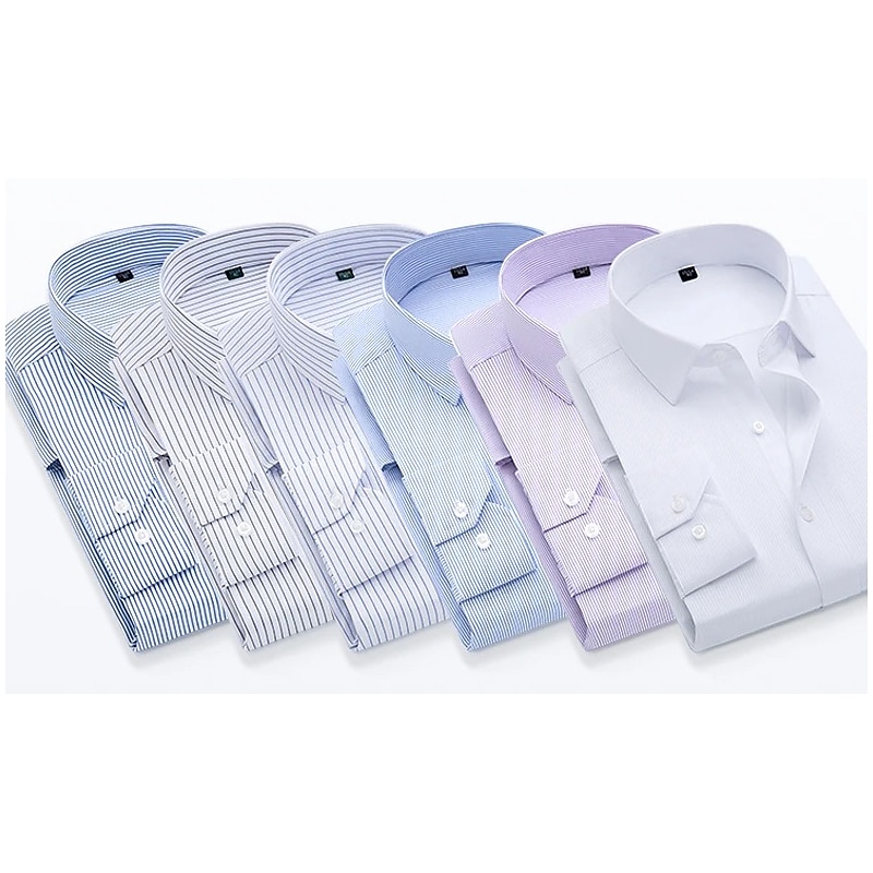 Men's Dress Shirt Striped Shirt Wrinkle Resistant Plaid / Striped / Chevron / Round Wedding Daily Wear Black-White White Royal Blue Blue Long Sleeve Turndown Spring &  Fall Clothing Apparel