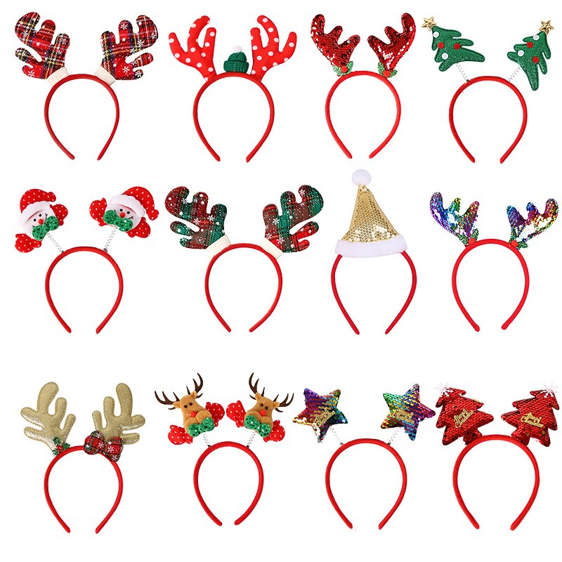 Rondom 12 Pcs christmas headband Christmas Hat Children's Adult Non-woven Hat Deer Horn Hat Holiday Gift Party Decoration And Dressing Up Hat2