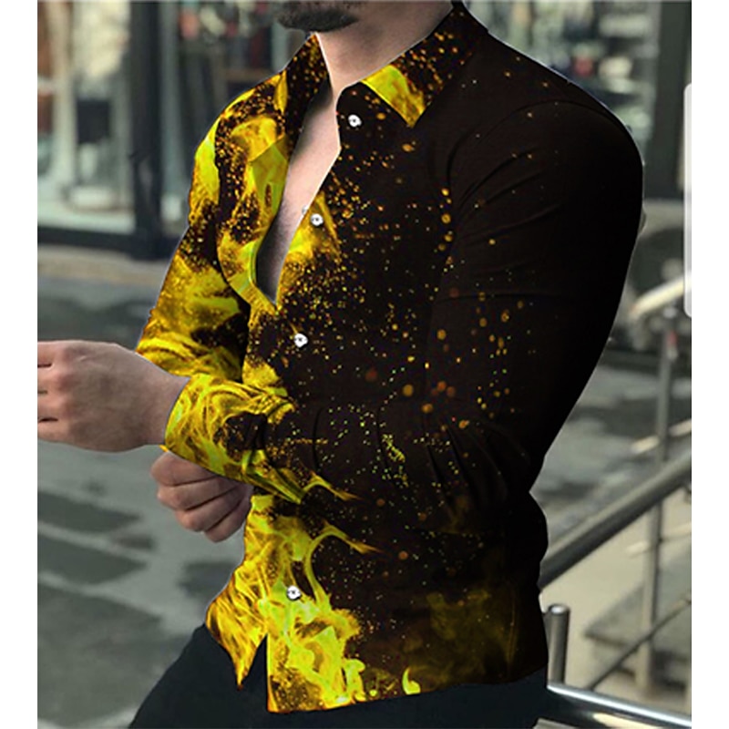 Men's Flame Shirt Button Up Shirt Long Sleeve Fashion Designer Casual Daily Holiday Going out Spring & Summer Turndown 3D Print Button-Down Light Yellow Yellow Purple Green3