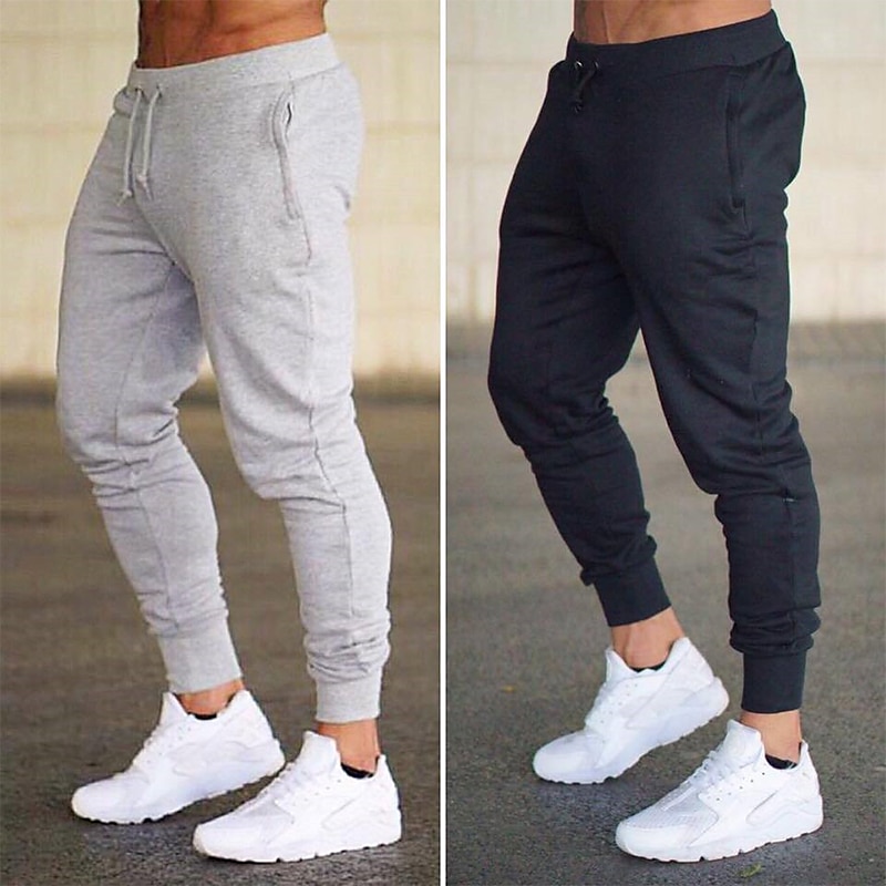 Men's Fleece Pants Sweatpants Joggers Workout Pants Track Pants Pocket Elastic Waist Solid Color Lightweight Casual Daily Trousers Athletic Blackine White