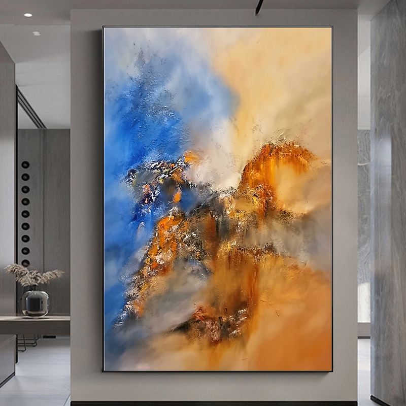 Handmade Oil Painting Canvas Wall Art Decor Abstract Colored Mountain Painting Original Landscape Painting for Home Decor With Stretched Frame/Without Inner Frame Painting