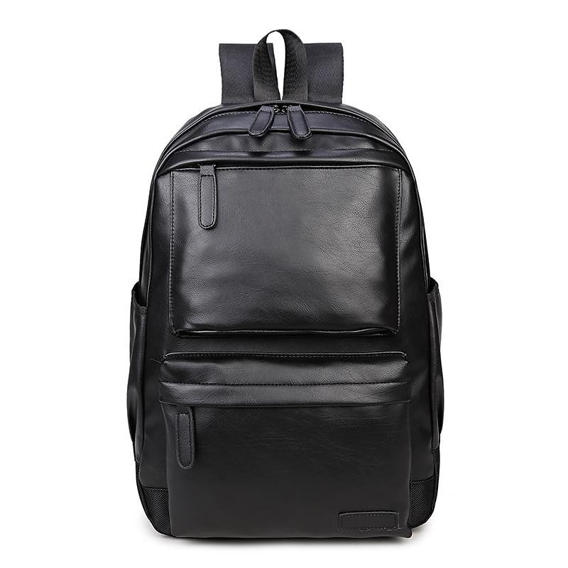 Men's Black Faux Leather Backpack with Front Zipper Pocket – Stylish Waterproof Laptop Bag for Work, College, or Daily Commute4