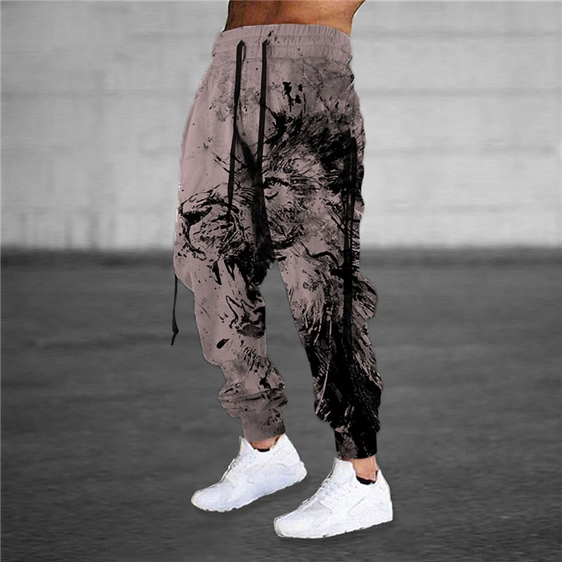 Christmas Joggers Painting Ribbon Lion Mens Graphic Pants | Casual Daily Grey Cotton Blend | Graffiti | Sweatpants Trousers Drawstring Elastic Waist Prints Comfort Breathable Sports Outdoor4