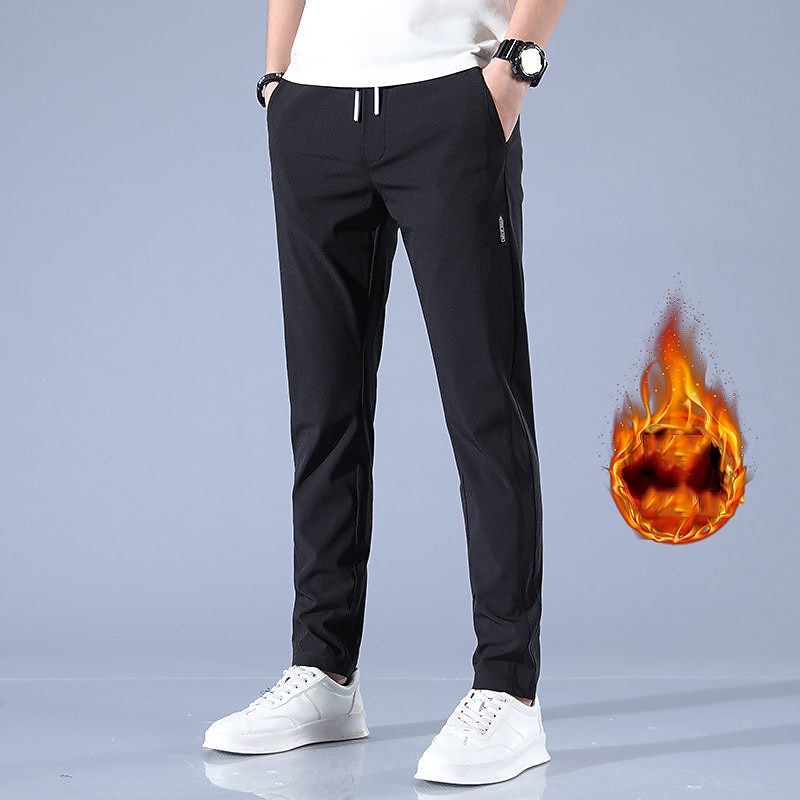 Men's Fleece Pants Winter Pants Trousers Casual Pants Pocket Drawstring Elastic Waist Solid Color Comfort Warm Daily Going out Streetwear Sports Stylish Black Light Grey Micro-elastic3