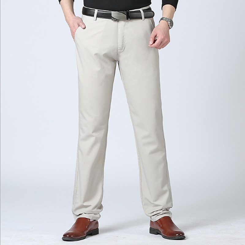 Men's Dress Pants Trousers Pocket Straight Leg Plain Comfort Breathable Full Length Wedding Casual Daily 100% Cotton Sports Stylish ArmyGreen Black High Waist Inelastic3