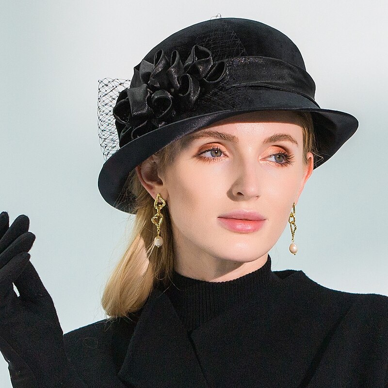 Elegant Vintage Inspired Velvet Hats with Satin Flower / Flower / Tulle 1pc Party / Evening / Special Occasion / Office & Career / Casual Headpiece
