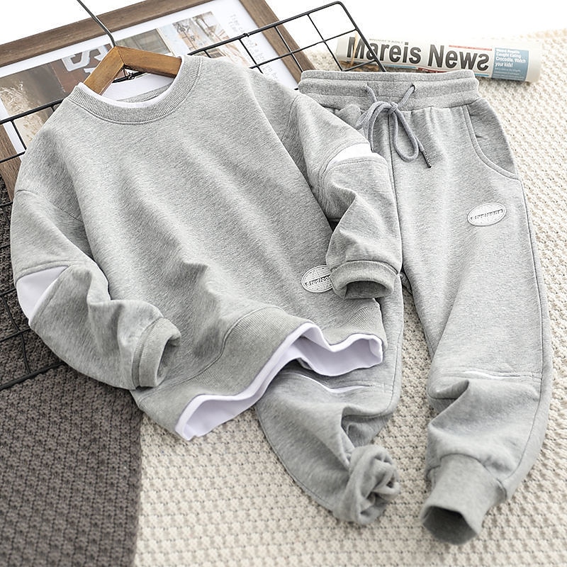 Boys 3D Solid Color Hoodie & Sweatpants Set Clothing Set Long Sleeve Fall Winter Daily Casual Kids 4-13 Years Vacation Regular Fit2
