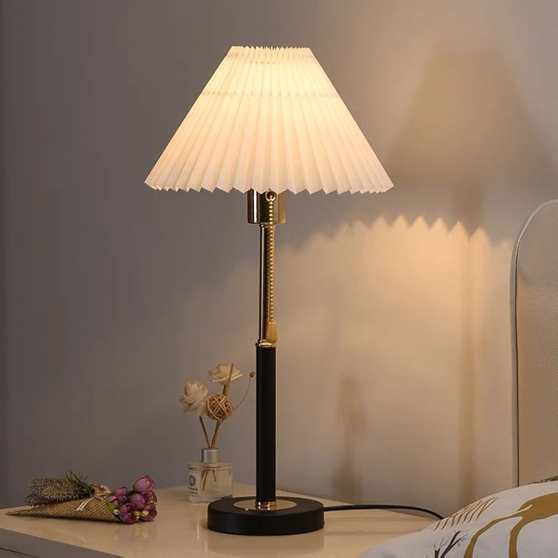 LED Table Lamp 14.8" Tall Matt Black Wood Metal Oatmeal Cloth Cone Drum Shade for Living Room House Nightstand Home3