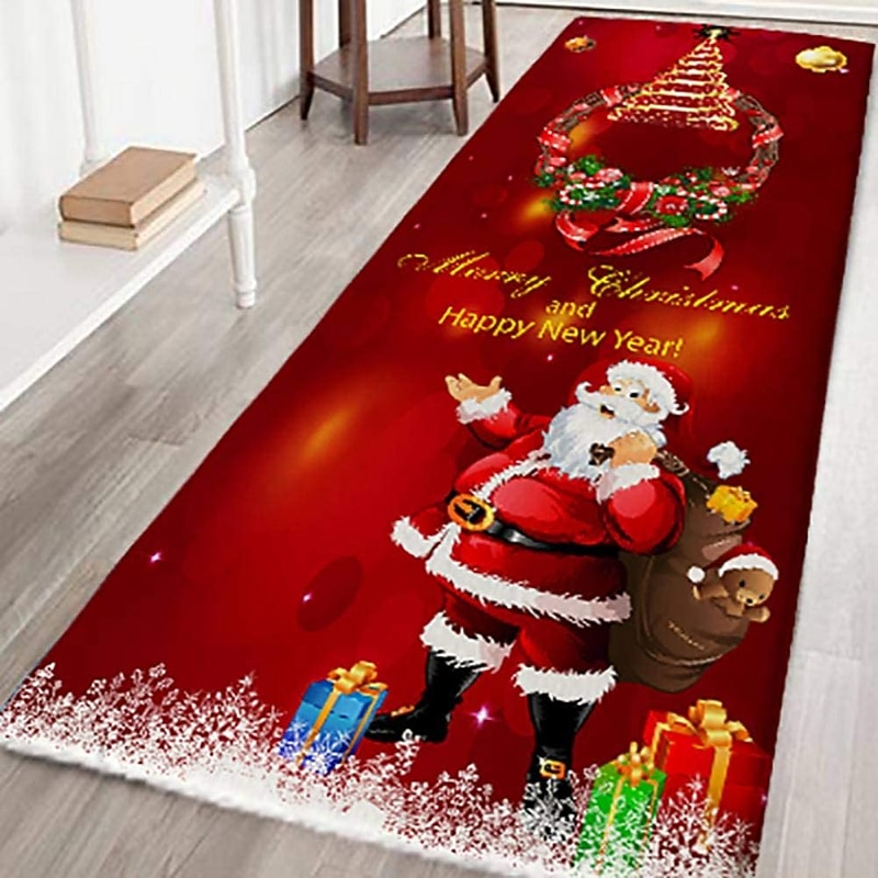 Christmas Flannel Floor Mat Runner Xmas Mat Bedroom Non-slip Fluffy Carpet2