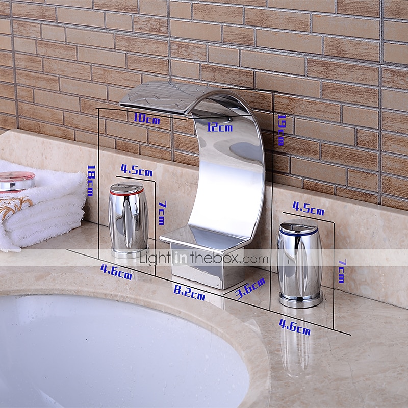 Widespread Bathroom Sink Faucet,Two Handle Three Holes, Brass Waterfall Chrome Bath Taps2