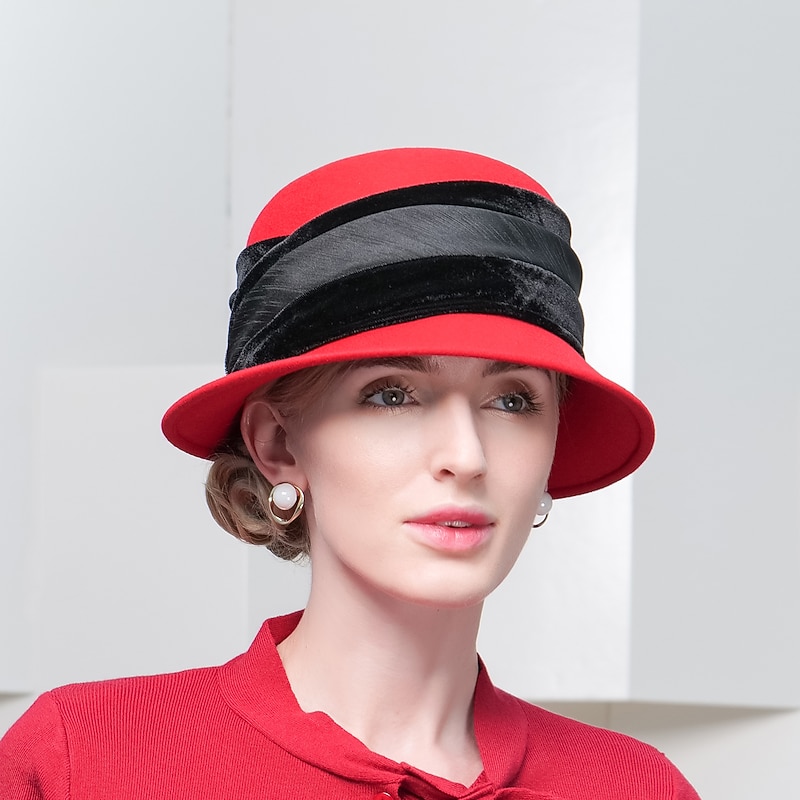 Vintage Style Elegant 100% Wool / Flannel Hats with Feather / Trim 1PC Special Occasion / Holiday Headpiece3