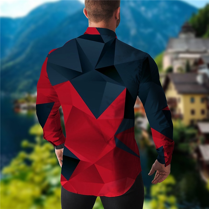 Men's Color Block Geometric Pattern Geometry Shirt Button Up Shirt Long Sleeve Fashion Designer Casual Outdoor Casual Holiday Fall & Winter Turndown Print Button-Down Black White Red Blue Green2