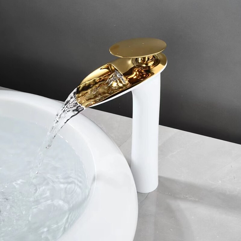 Waterfall Bathroom Sink Mixer Faucet Tall, Mono Wash Basin Single Handle Taps Deck Mounted, Washroom with Hot and Cold Hose Monobloc Vessel Water Brass Tap3