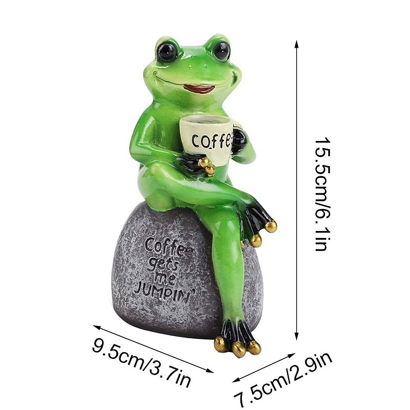 Songlake Creative Cute Frog Statue Garden Frog Drinking Coffee Resin Statuette Craft Decoration Sculpture Indoor Outdoor Garden Decoration3