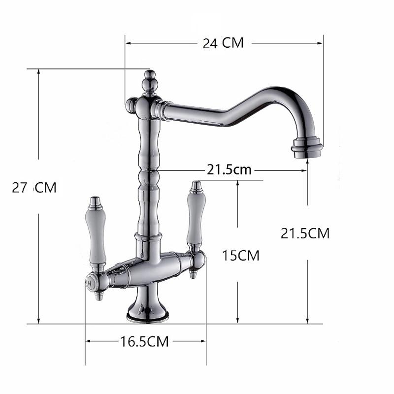 Traditional Kitchen Sink Mixer Faucet, Retro Style Vessel Kitchen Taps Dual Handles One Hole Rotatable Chrome/Brass/Nickel Brushed Standard Spout2
