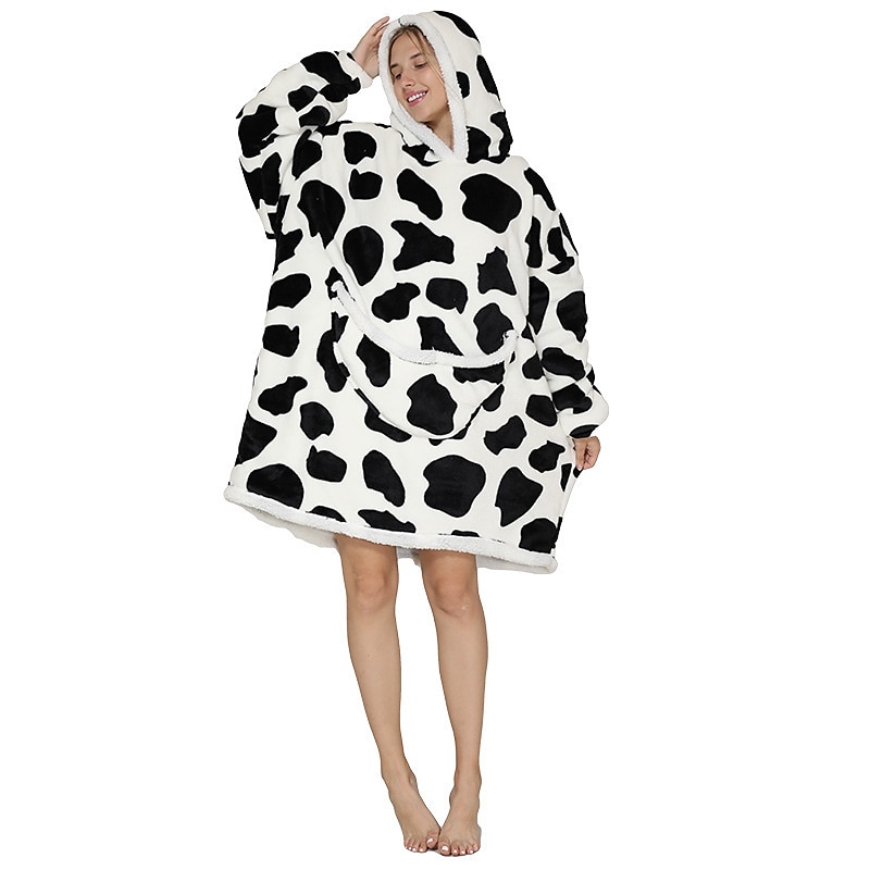 Adults' Character Oversized Hoodie Blanket Wearable Blanket With Pocket Milk Cow Leopard Onesie Pajamas Kigurumi Pajamas For Men and Women Carnival Masquerade Cartoon4