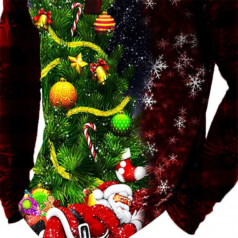 Christmas Men's Christmas tree Henley T Shirt Henley Tee Tee Graphic Tree Santa Claus Henley Black Wine Army Green Red Royal Blue 3D Print Daily Sports Long Sleeve Patchwork Button-Down Clothing2