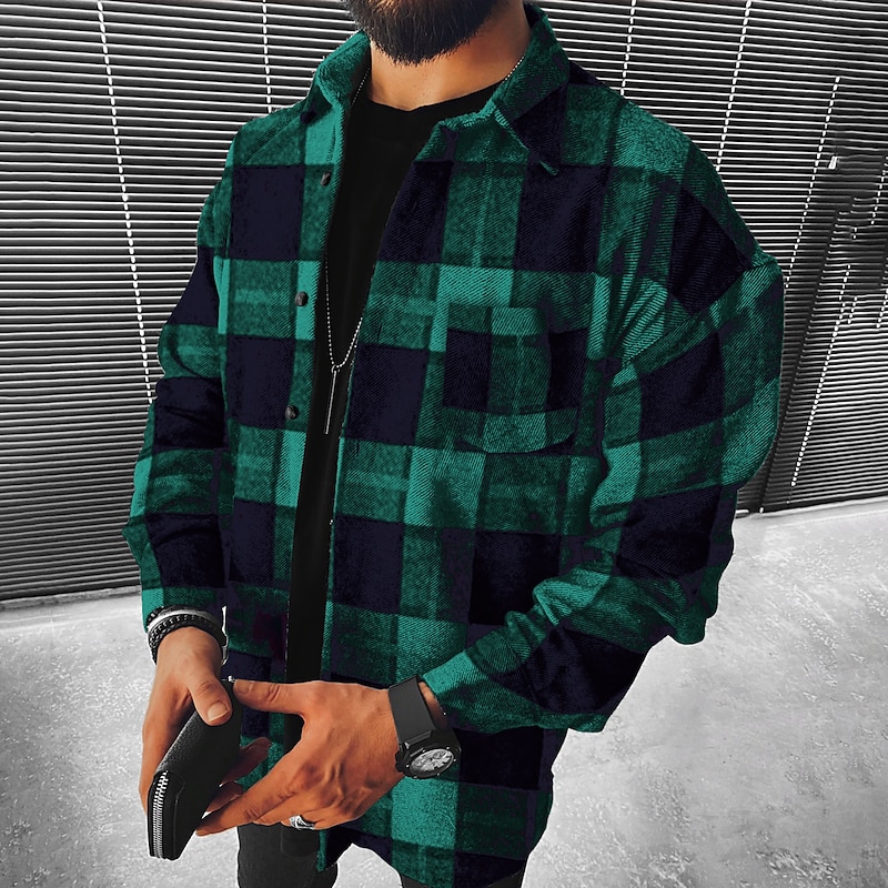 Men's Flannel Shirt Shirt Jacket Overshirt Tartan Christmas Street Black Red Navy Blue Green Long Sleeve Turndown Fall & Winter Clothing Apparel2