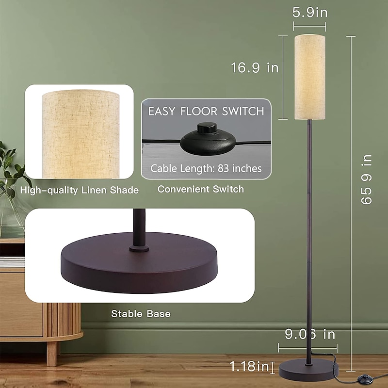 Modern Floor Lamp in Living Room Fabric Lamp Shade High Pole Lamp in Bedroom 65 inch High Lamp Suitable for Office Children's Room Reading and Home Decoration4