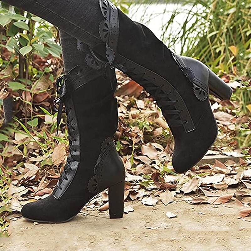 Women's Gothic Lace-Up High Heel Boots – Victorian Lolita Steampunk Booties for Cosplay, Halloween, or Vintage Parties2