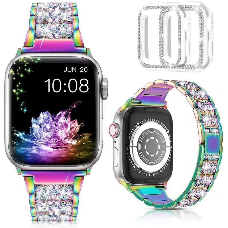 [1+2Pack] Jewelry Bracelet Compatible with Apple Watch band 38mm 40mm 41mm 42mm 44mm 45mm 49mm with Case Bling Diamond Rhinestone Strap Replacement Wristband for iwatch Series Ultra 8 7 6 5 4 3 2 1 SE2