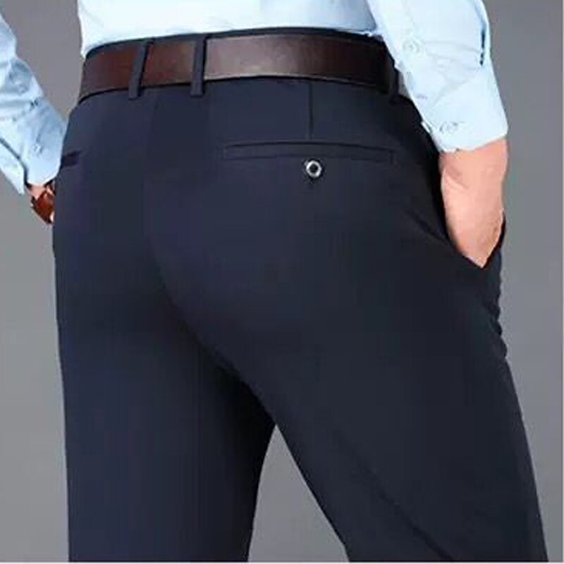 Men's Trousers Dress Pants Slacks Casual Pants Pocket Straight Leg Plain Comfort Soft Full Length Wedding Casual Daily Stylish Chic & Modern Black Navy Blue High Waist Micro-elastic4