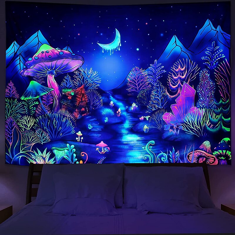Blacklight Tapestry UV Reactive Glow in the Dark Glow Party Neon Wonderland Psychedelic Trippy Misty Hanging Tapestry Wall Art Mural for Living Room Bedroom2