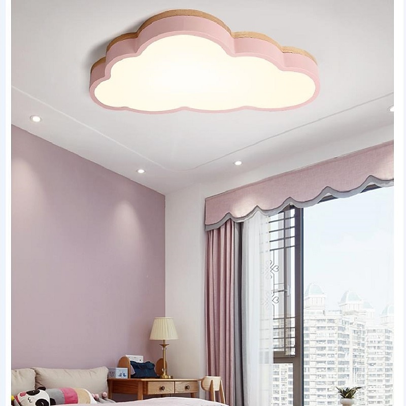 LED Ceiling Lights Color Clouds Shaped Dimmable Children Room Flush Mount Ceiling Lamp Metal Wooden Baby Room Lighting Fixture for Boy's Girl's Room Kid's Bedroom(17.6")4