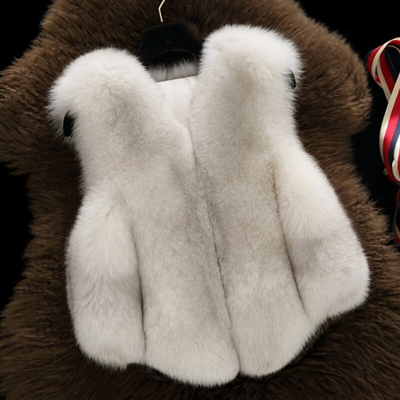 Toddler Girls' Faux Fur Vest Coat Sleeveless Blue Pink Light Gray Solid Color Fall Winter Fashion Anniversary 3-7 Years