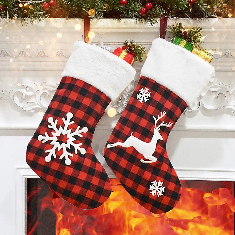 Christmas Decorative Articles Black Red Plaid Christmas Socks Children's Gift Bag Candy Bag Big Socks2