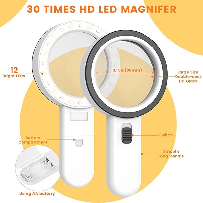 Handheld 10X Illuminated Magnifier Microscope Magnifying Glass Aid Reading for Seniors loupe Jewelry Repair Tool With LED2