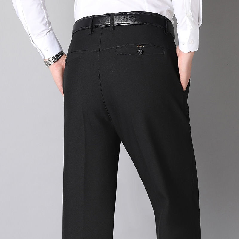 Men's Dress Pants Trousers Chinos Pocket Plain Comfort Breathable Full Length Wedding Office Business Chic & Modern Formal Black Blue Micro-elastic