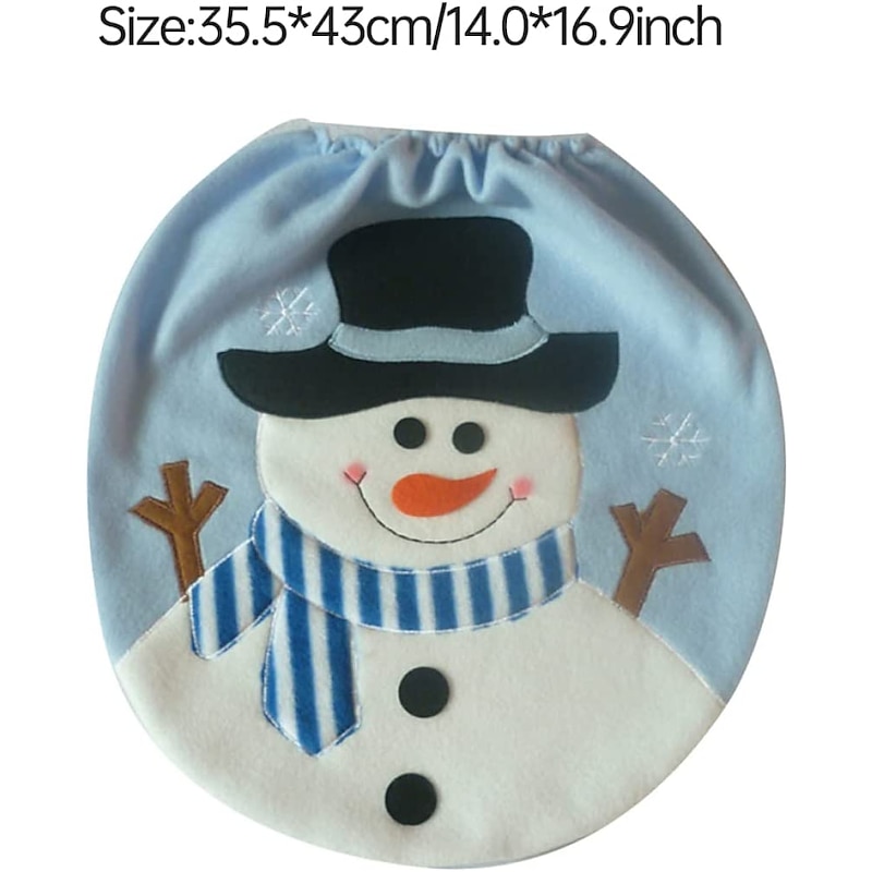 Christmas Snowman Toilet Seat Cover, Christmas Snowman Lid Novelty Design Single Toilet Cover Xmas Bathroom Decoration Light Blue Christmas Toilet Lid,Tank Covers3