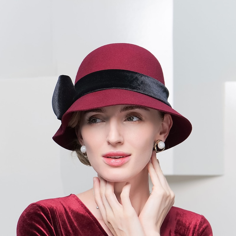 Elegant Vintage Inspired 100% Wool / Velvet Hats with Trim / Satin Bowknot 1PC Special Occasion / Holiday Headpiece3