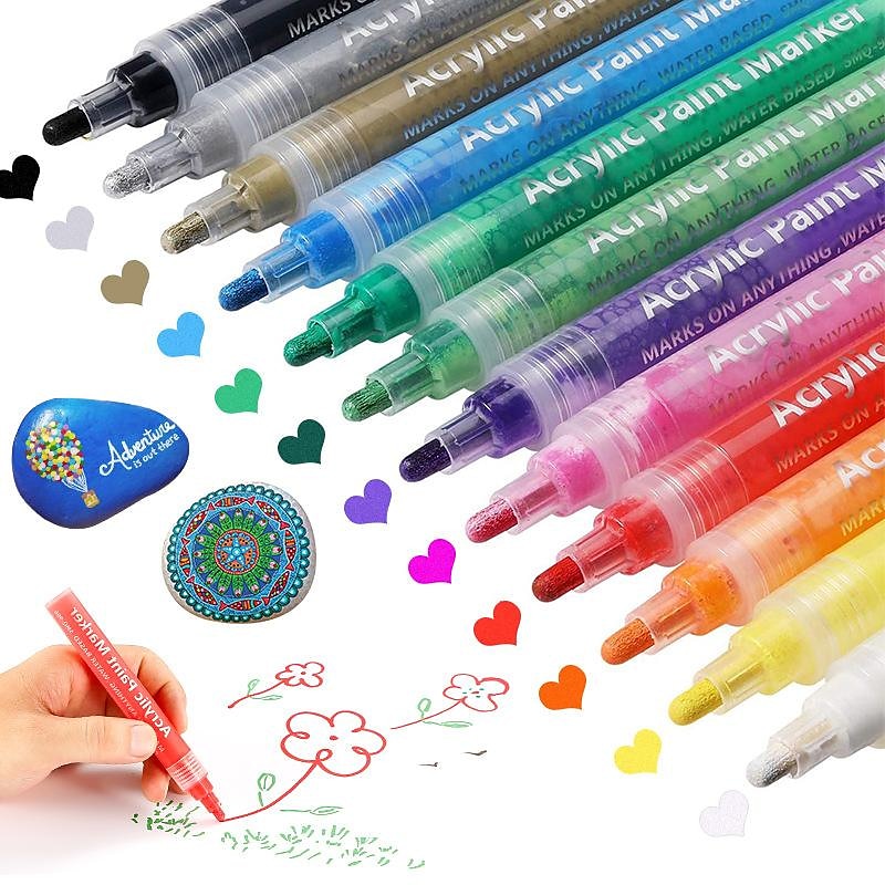 Acrylic Paint Pens Paint Markers for Rock Painting, Canvas, Wood, Glass, Fabric, Metal, Plastic, Arts Crafts Easter Eggs, Pumpkin, Scrapbooking Supplies, Graffiti Markers for Adults Kids
