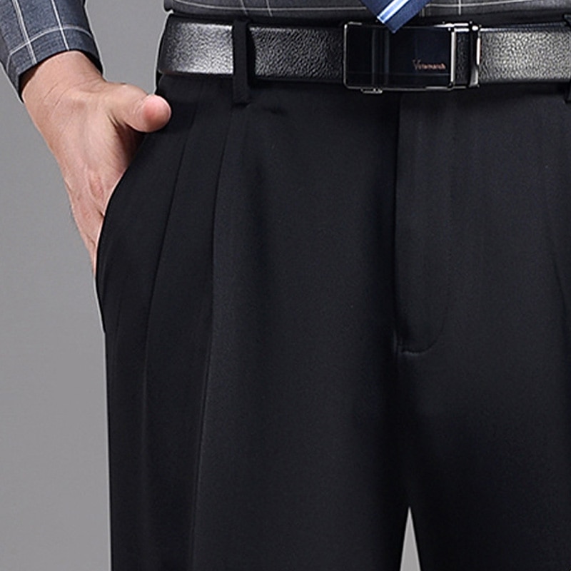 Men's Dress Pants Trousers Chinos Pleated Pants Pocket Straight Leg Plain Breathable Soft Wedding Office Business Chic & Modern Classic Gray Green Black High Waist Micro-elastic4
