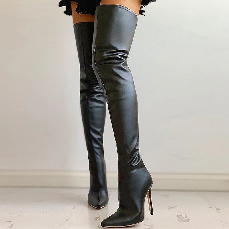Women's Black Boots Over-the-Knee Boots with Stiletto Heel - Pointed Toe High Heel Boots for Evening Party4