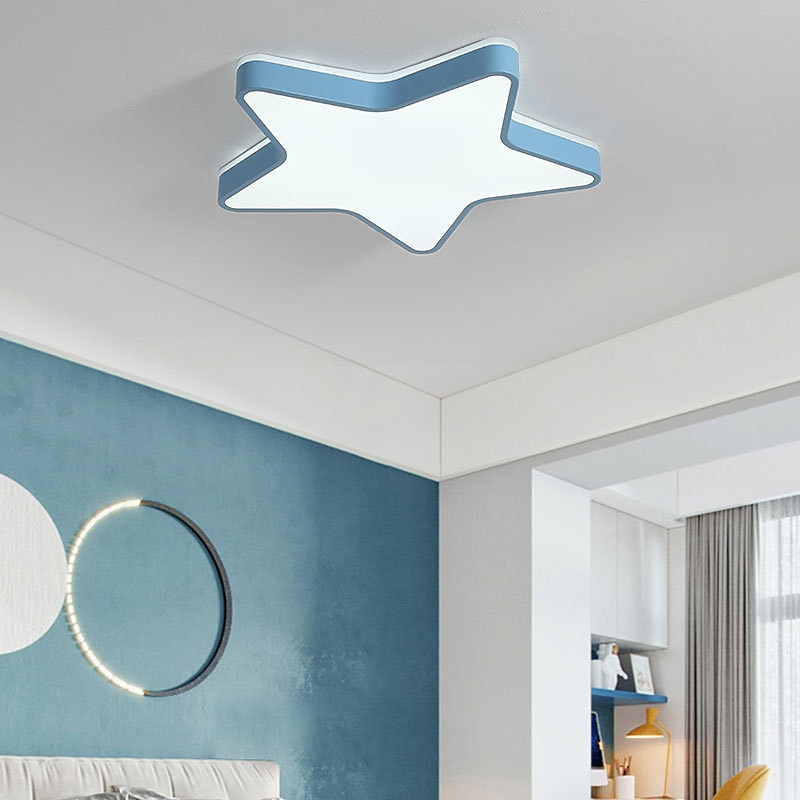 LED Ceiling Lights Color Star Shaped  Dimmable Children Room Flush Mount Ceiling Lamp Metal Wooden Baby Room Lighting Fixture for Boy's Girl's Room Kid's Bedroom(17.6