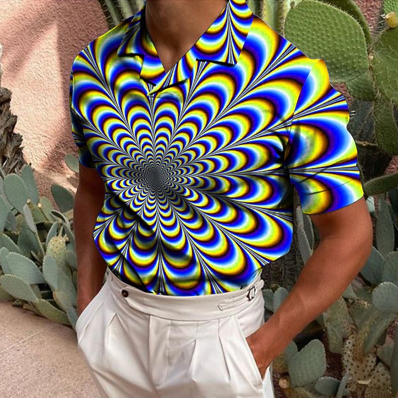 Men's Collar Polo Shirt Optical Illusion Golf Shirt Turndown Green Blue Purple Black 3D Print Casual Daily Short Sleeve Button-Down Print Clothing Apparel Fashion Designer Casual Breathable / Sports4