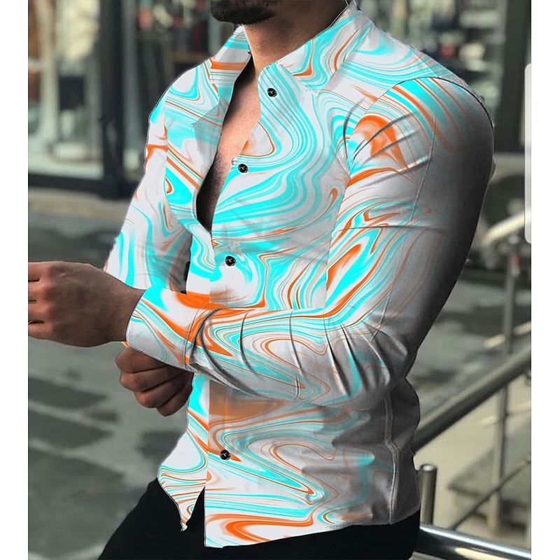 Men's Gradient Geometric Pattern Shirt Button Up Shirt Long Sleeve Fashion Designer Casual Outdoor Holiday Summer Spring Turndown Print Button-Down Red Blue Light Purple Purple Dark Gray3