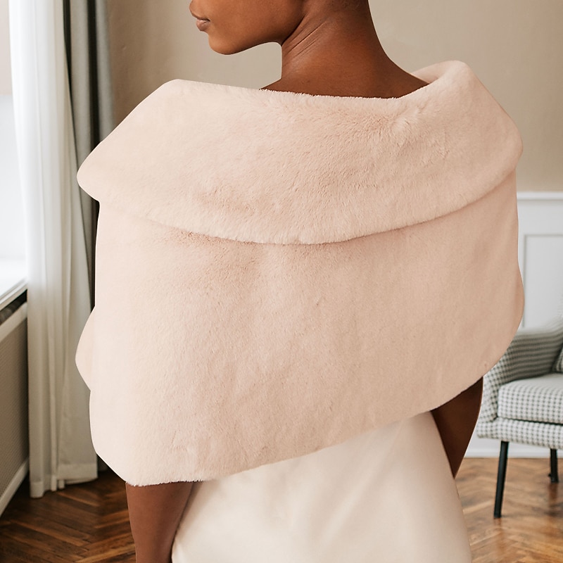 Faux Fur Wraps Shawls Women's Wrap Elegant Keep Warm Sleeveless Faux Fur Fall Wedding Wraps With Pure Color For Wedding Fall2